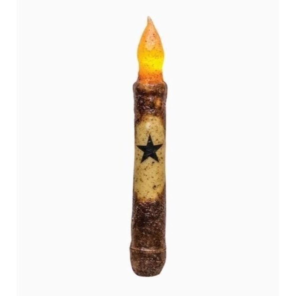 Primitive Burnt Mustard BLACK STAR Timer‎ Taper Candle 6" NEW